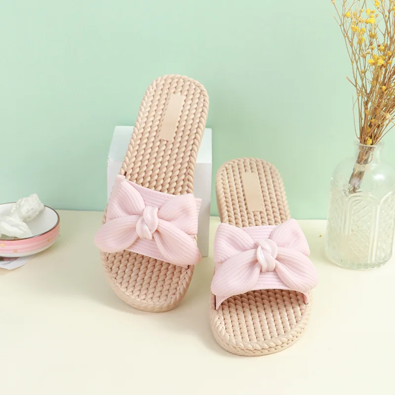 Women Summer New Slippers Fresh Bow Female Sandals Student Bathroom Non-slip Indoor and Outdoor Wear Flip-flop Beach Slippers