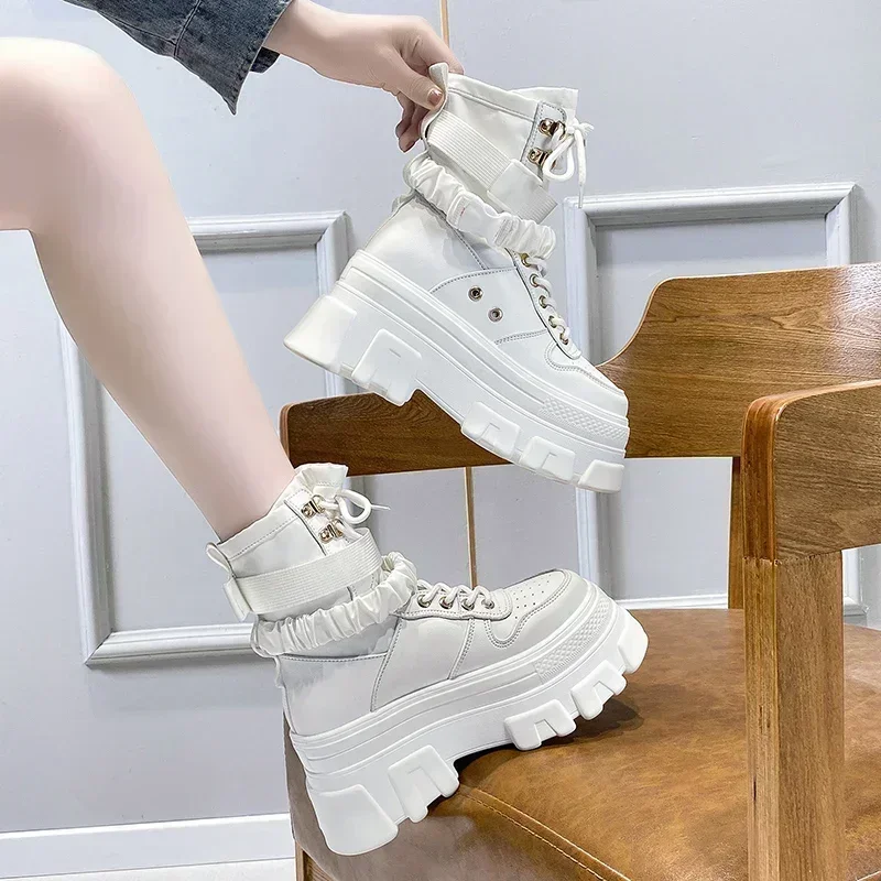 Women Spring Autumn Gothic Shoes Woman Thick Bottom Lace Up Ankle Punk Chunky Platform Motorcycle Boots New Fashion  Botas Mujer