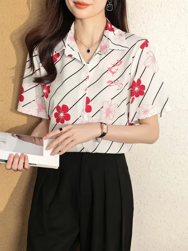 Women's Lapel Button Short Sleeve Shirt Holiday Style Everyday Elegant Casual Relaxed Breathable Comfortable Spring Summer Women