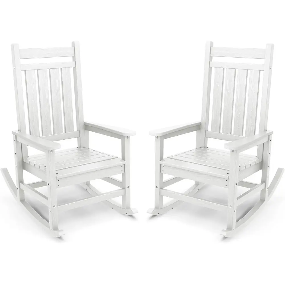 Outdoor Rocking Chair, HDPE Rocking Chair or Adults, All Weather Porch Oversized Rockers or Lawn Garden, White