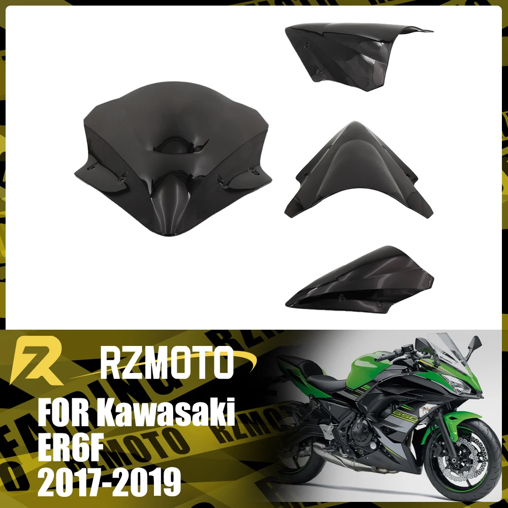 ER6F Motorcycle Accessories Windshield For KAWASAKI ER-6F 2017-2019 2018 Front Double Bubble Wind Deflector Windscreen Black