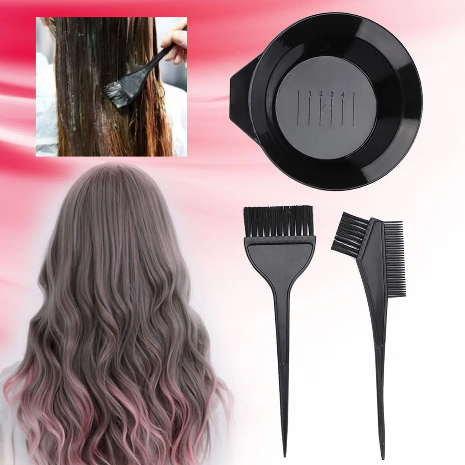Hair Coloring Brush and Bowl Set Professional Hair Salon Dyeing Perming Tools Brush and Bowl Set Hair Perming Tools