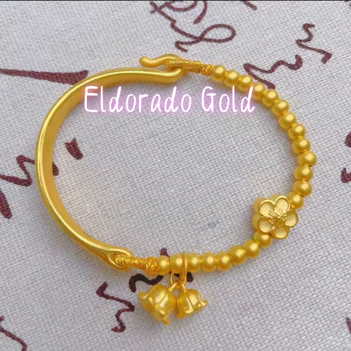 

Eldorado Gold 9999 24K real gold Convallaria Half Bracelet AU750 Bracelet for women Two Happy bells Pearl peach bracelet for gi
