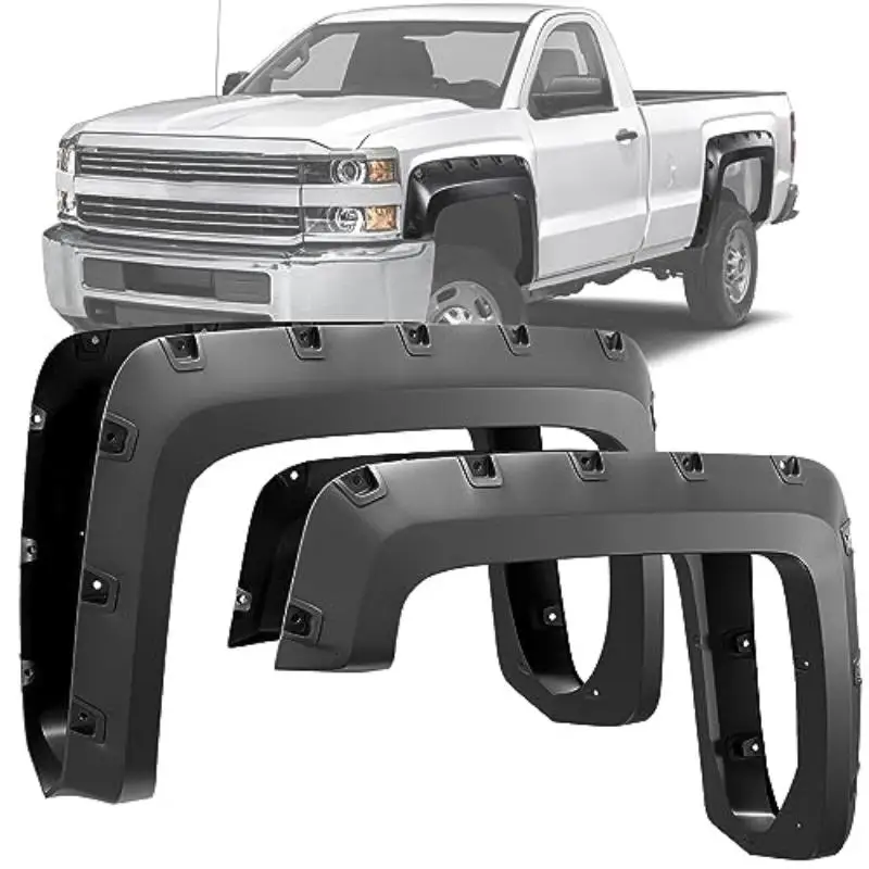 OEDRO Fender Flares for 14-19 Chevy Silverado 1500 2500 3500 HD Pocket Rivet Smooth