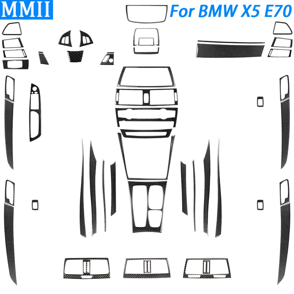 For BMW X5 E70 2008-13 Carbon Fiber Gear Shift Air Outlet Window Lift Door Dashboard Panel Set Car Interior Accessories Sticker