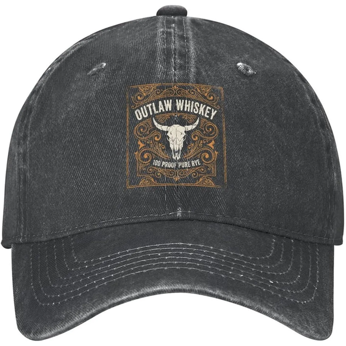 Western Cowboy Vintage Outlaw Whiskey Print Unisex Washed Denim Cap Baseball Hat