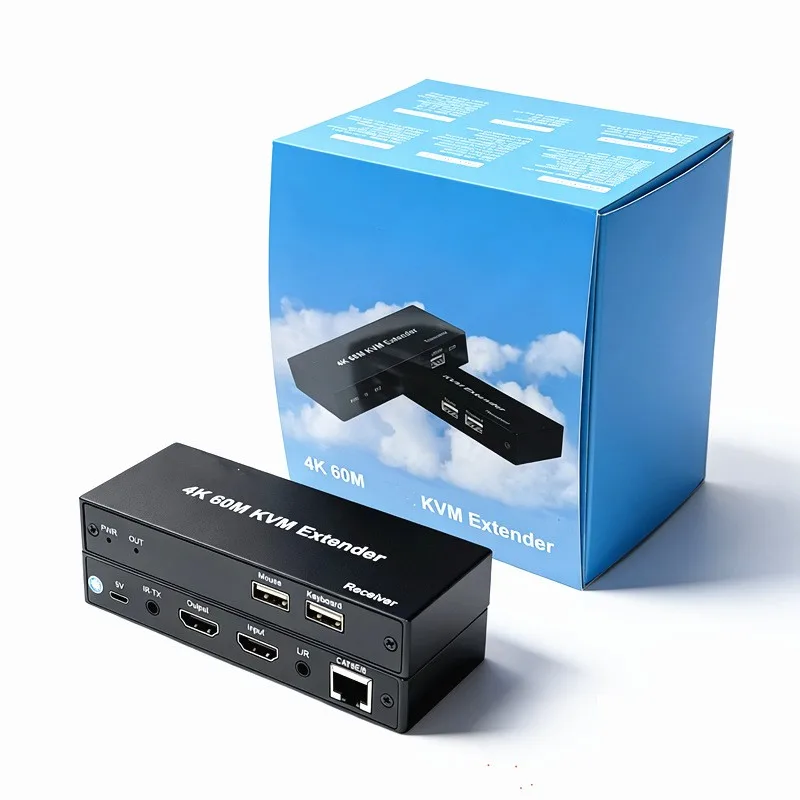 4K HD KVM Extender 60M USB 4K HDTV KVM Over Cat5e/6 Cable Extener HD USB KVM Kit W/HD Loop