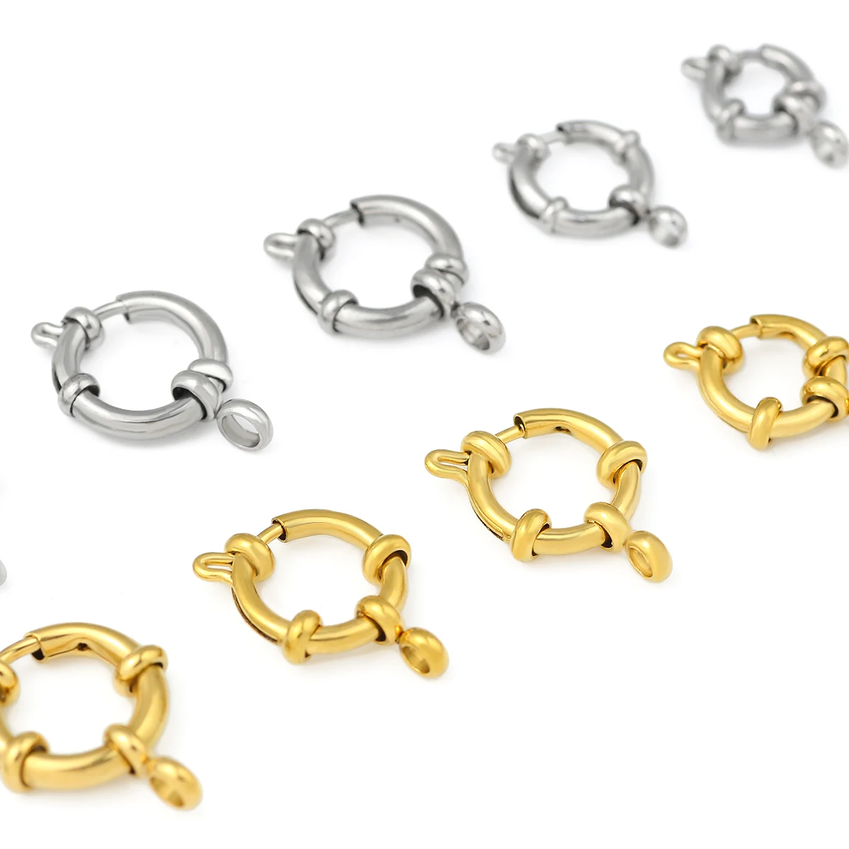 1 個ステンレス鋼ゴールドラウンドスプリングクラスプフックブレスレット鎖骨ネックレスクラスプコネクタ DIY ジュエリー作成用品