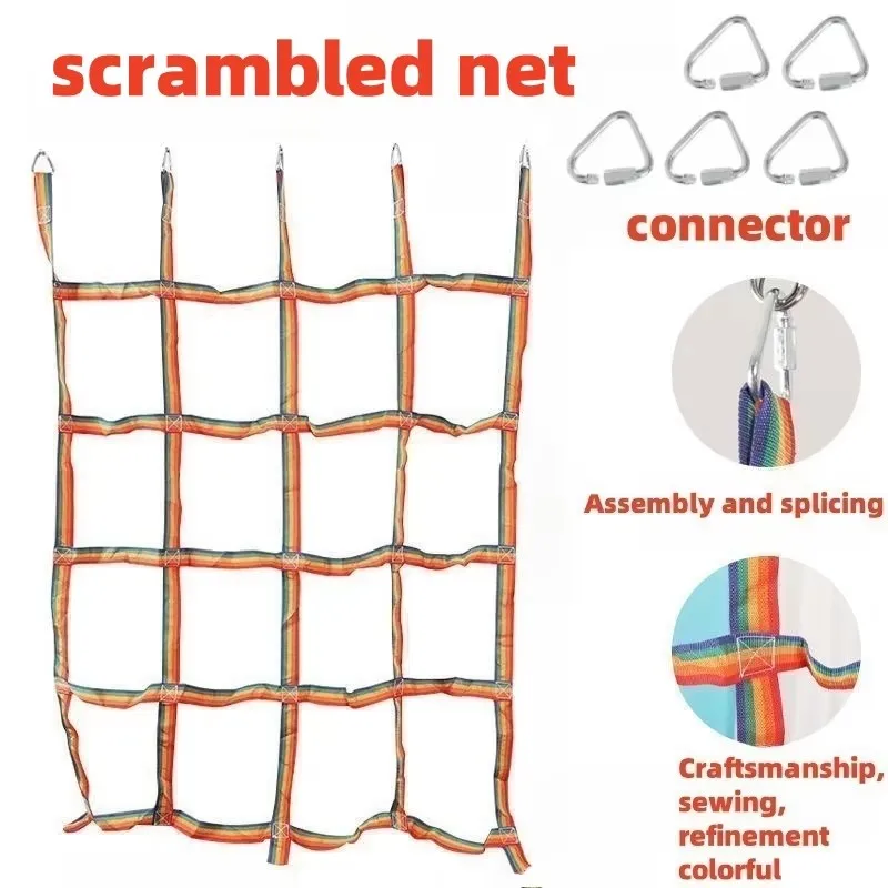 Outdoor Gekleurd Lint Klimnet Kinderen Indoor Avontuur Hangend Duurzaam 100KG Gewichtscapaciteit Driehoek Haak Speelschommel