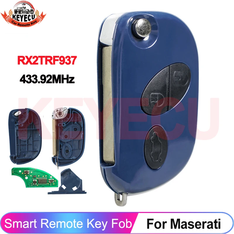 

KEYECU RX2TRF937 для Maserati GranTurismo Quattroporte GranCabrio 2005-2014 2015 2016 2017, пульт дистанционного управления ID48 чип ASK 433 МГц