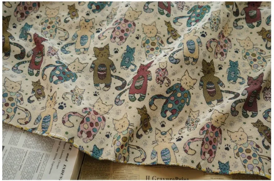 Kleine Katze Cartoon Garn gefärbt Jacquard Stoff Herbst Winter Damen Mantel Kinder Kleid Home Kissen machen Stoff – Detail 9