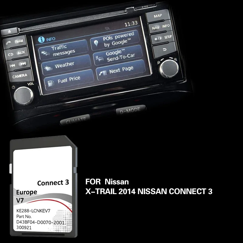 

for Nissan X-TRAIL 2014 Connet3 C3V7 2023 New Update Europe UK Spain SD Map Card