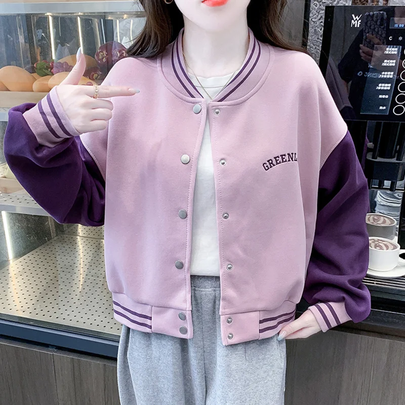 Baseball Jackets Light Blue Womens 2025Spring Knitwear Trendy Wool Boyfriend Sportswear Simple Rhinestones Trekking Kawaii Retro