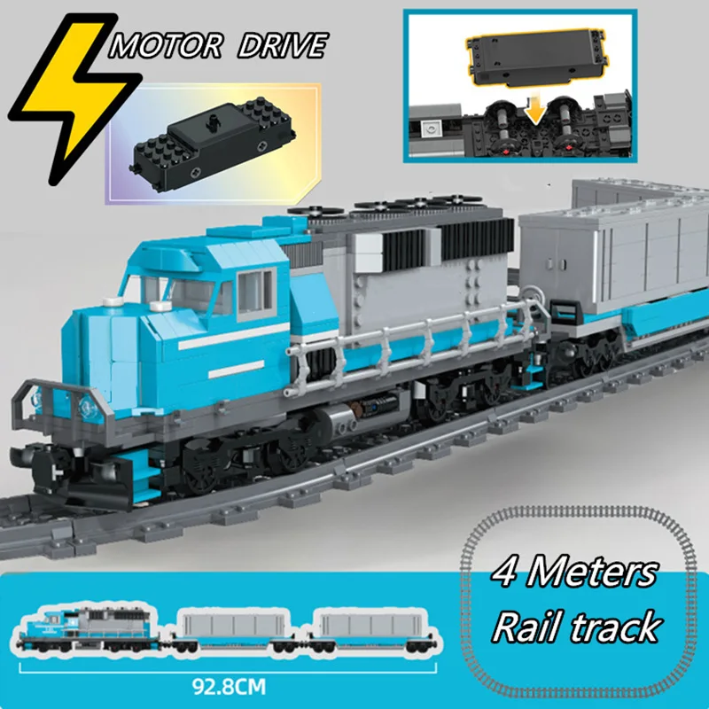 Motor Express Train City Technical Block Motorized  Transportation Station Shipping Cargo Container Car Building Brick Toy Gift