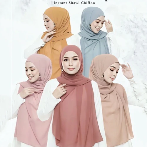 New Style Muslim Hijabs Scarf with Zipper Plain Bubble Chiffon Ready to Wear Hijab Wrap Solid Shawls Headband Underscarf