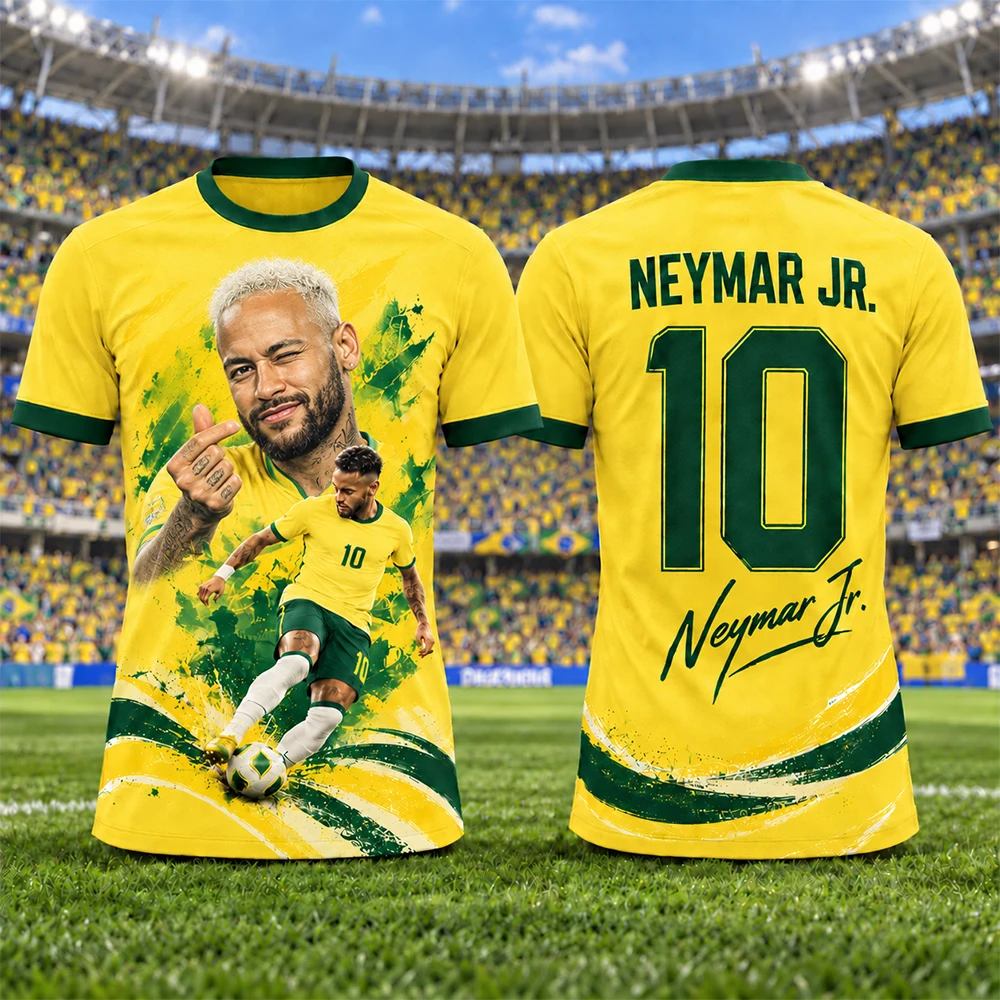 Legendary Neymar! Samba Dancer Brazilian National Team No.10 Star 3D Printed Quick Drying Football Suit, Fan Collection