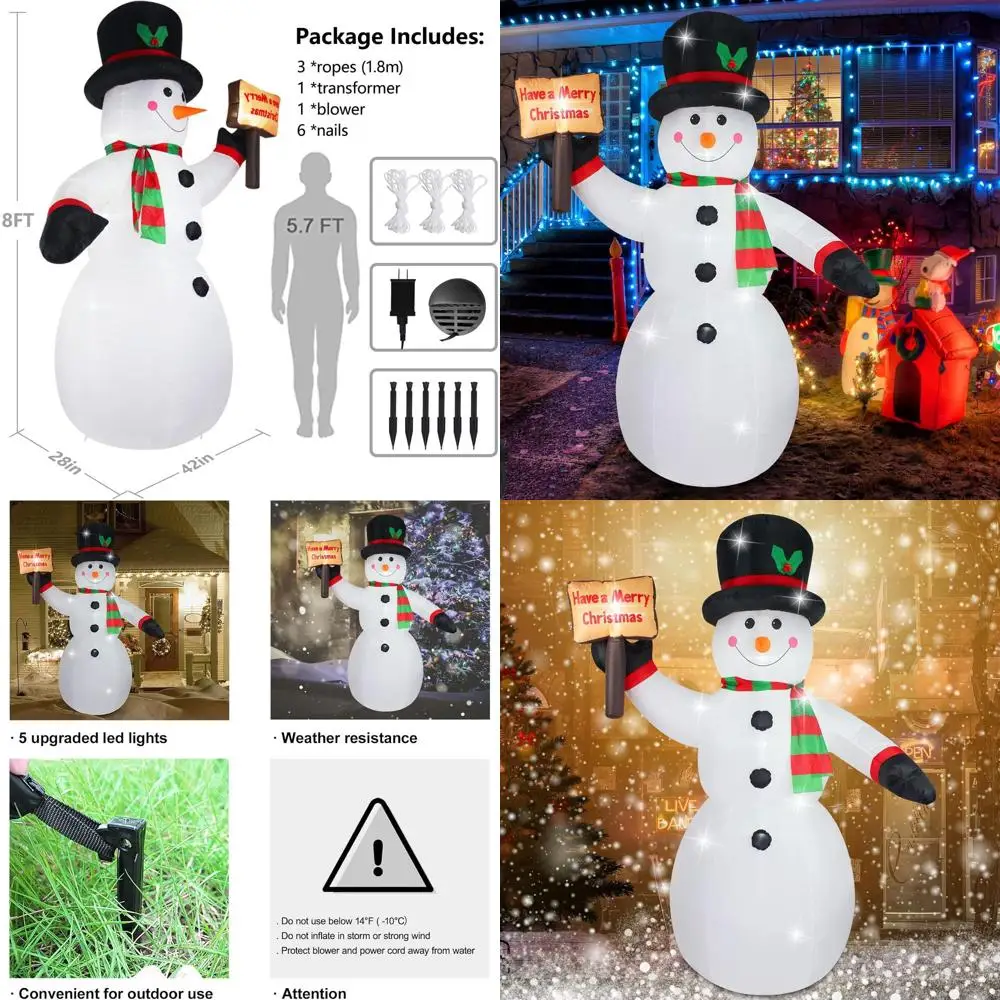 

Giant 8FT Inflatable LED Snowman with Merry Christmas Sign for Xmas Yard and Home Decor
