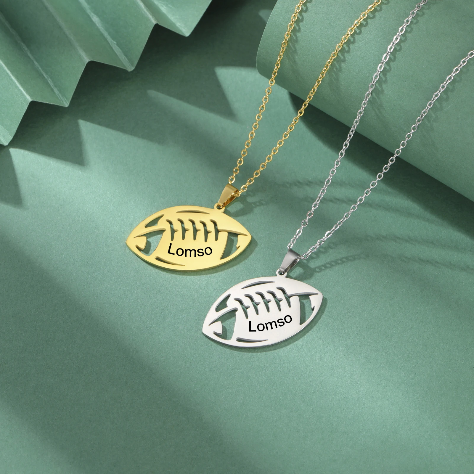 Lemegeton Custom Name Rugby Necklace Stainless Steel Jewelry Men Women American Football Pendant New Year Valentine\'s Day Gifts