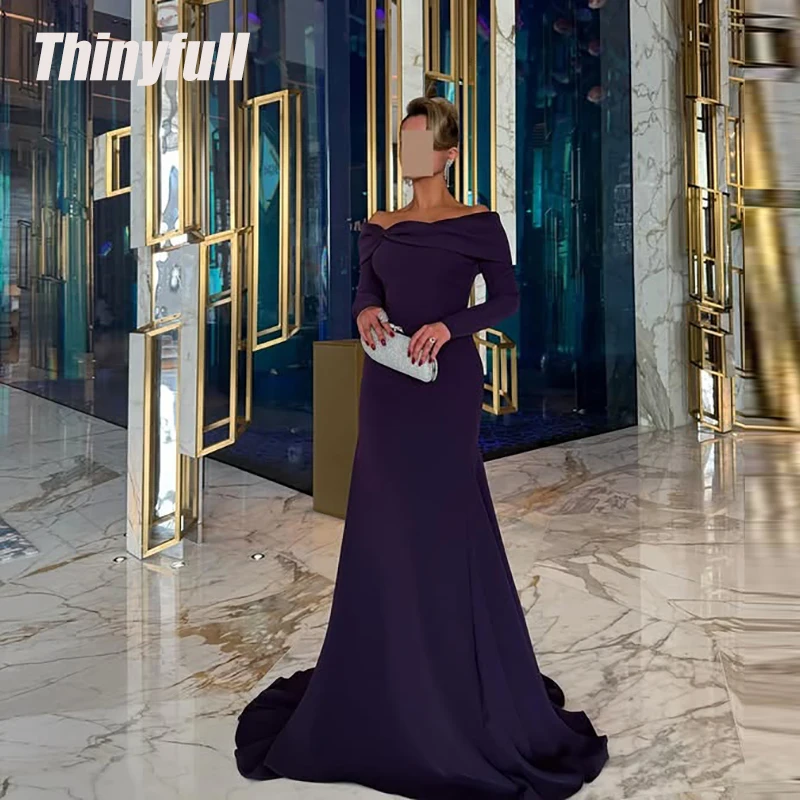 

Thinyfull Mermaid Arab Satin Prom Dresses Off Shoulder Long Sleeves Evening Gown Formal Dress robes de soirée Customized ﻿