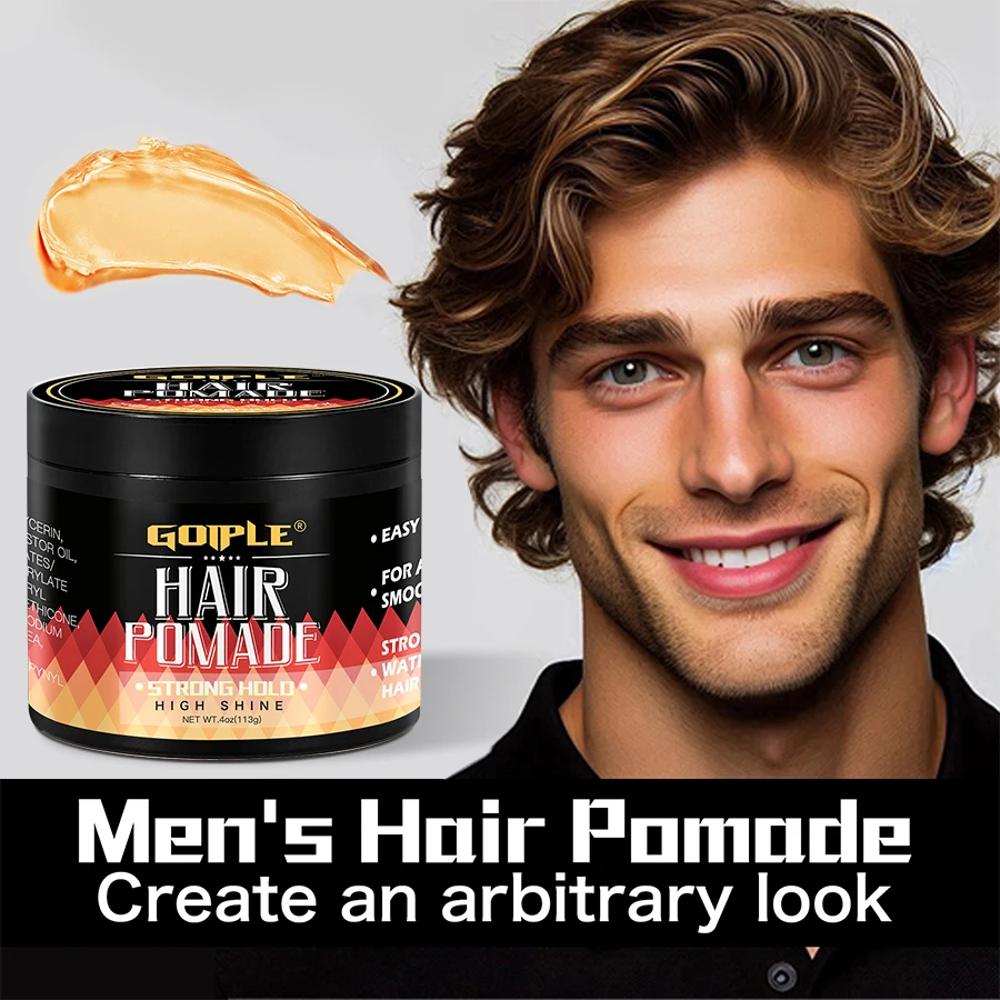 

GOIPLE 113g Men Hair Pomade High Shine Hair Styling Oil Strong Hold Easily Shape Water Based Long Lasting Gel Wax Cream