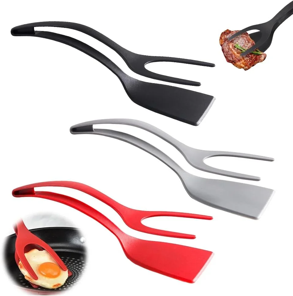 

2025 Egg Flipper Spatula 2 in 1 Grip and Flip Spatula Tongs Silicone Egg Flipper Tool Fish French Toast Tongs Non-Stick Cooking