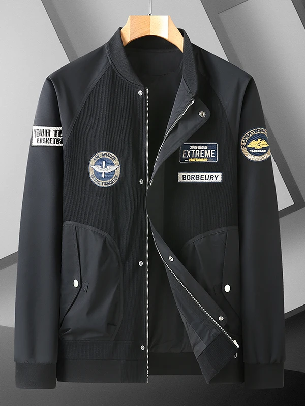 

Мужская куртка-бомбер на весну-осень с вышивкой, свободного кроя, больших размеров, модная мужская одежда больших размеров