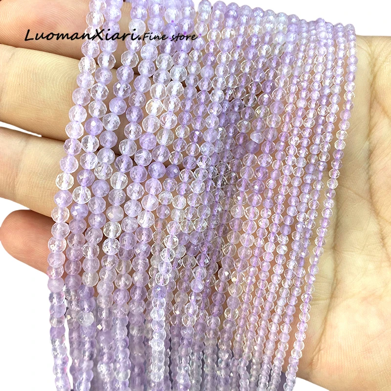 2 3 4MM Faceted Natural Stone AAA Lavender Amethyst Loose Round Spacer Beads for Jewelry Making Diy Bracelet Charms Accessories