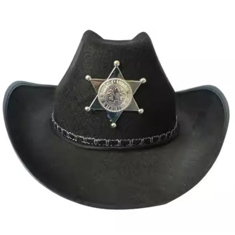 Western Wild West Sheriff Hat With Star Party Costume For Men Lady women Jazz Cowgirl Wide Cowboy Hat Unique Star Badge Decors