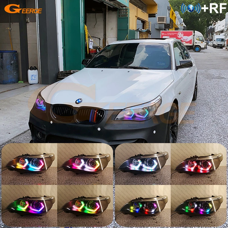 For BMW E60 E61 530i 535i 545i 550i M5 Concept M4 Iconic Style Hex Dynamic Revolving Multi Color RGB LED Angel Eyes Halo Rings