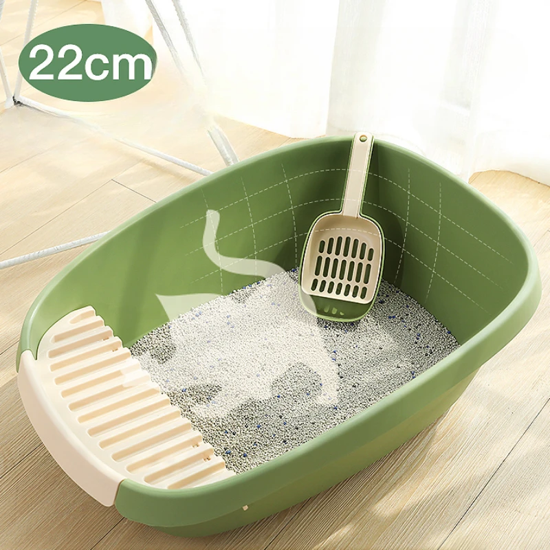 Fully Open Cat Litter Box Splash-Resistant Waste Tray, Semi-Enclosed Feline Toilet, Large Sand Basin, Jumbo Pussy Accessories