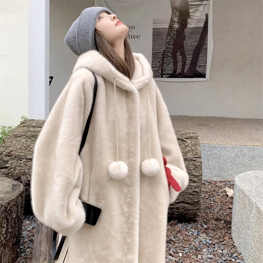 Faux Fur Jackets Women Long Coat Hooded Outerwear Autumn Winter Thick Warm Fluffy Shaggy Hoodie Vintage Overcoat Streetwear