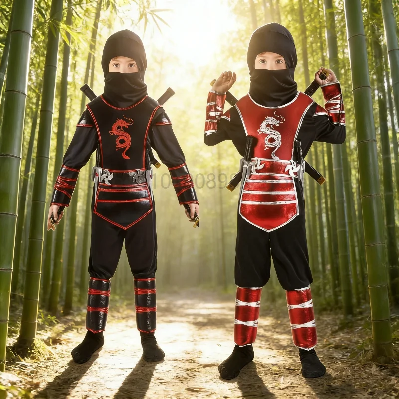 

Enfant Ninja Role Play Warrior Outfit With Accession For World Book Day Cosplay Unisex Red Black Dragon Assassin Costumes