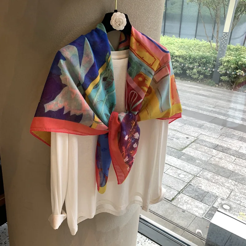 

Print Scarf Hijab Female Turban Headband Bandana Luxury Shawl Wraps Neckerchief Femme Windproof Casual Daily Head Foulards