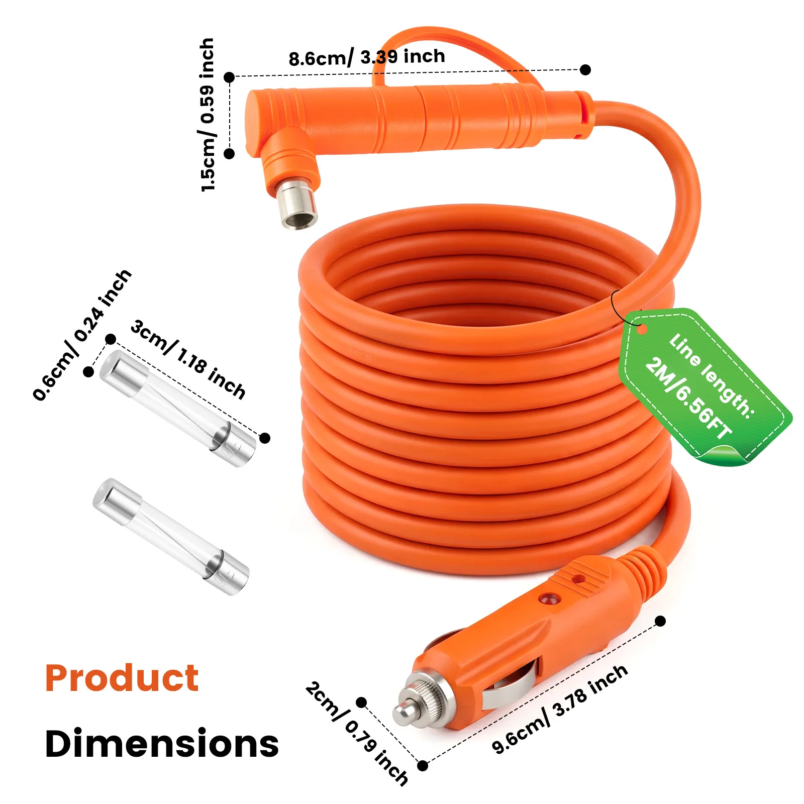 12V Car Cigarette Lighter To DC8020 Plug Cable 2Meter 14AWG 150W PVC Charging Cord For Portable Power Station Explorer 15A Fuse