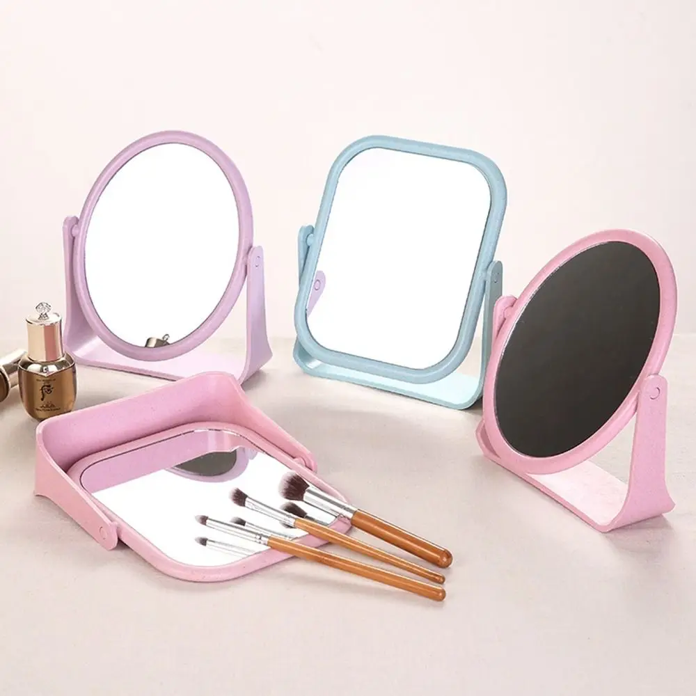 

360 Degree Rotating Double-sided Makeup Mirror Easy Use Girly Heart Desktop Cosmetic Mirror Modern Plastic Mirror