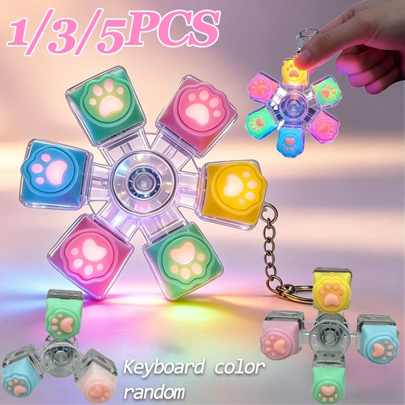 Cute Cat Paw Mechanical Keyboard Keycap Keychain Fidget Spinner Stress Relief Toy Portable Keyring for Office Desk Anxiety Gift
