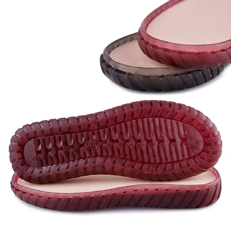 1 Pair Hand-stitched Anti-kick Transparent Soles Anti-slip Wear-resistant Soft Velvet Rubber Soles Shoe Patch Repair Replacement
