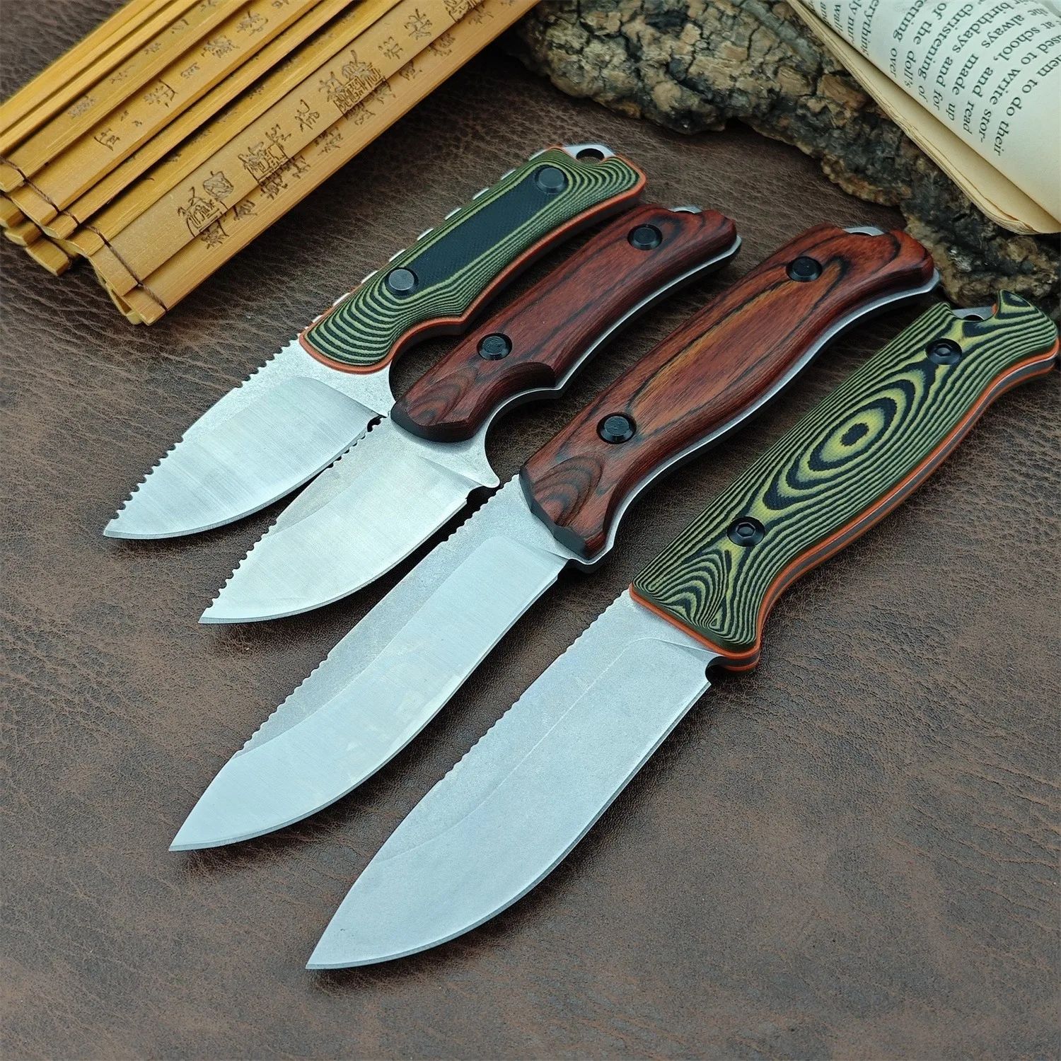 

BM 15002/15017 Fixed Blade Knife 8Cr13MoV Steel Blade Wood/G10 Handle Kitchen Utility Knife for Food Preparation with Sheath