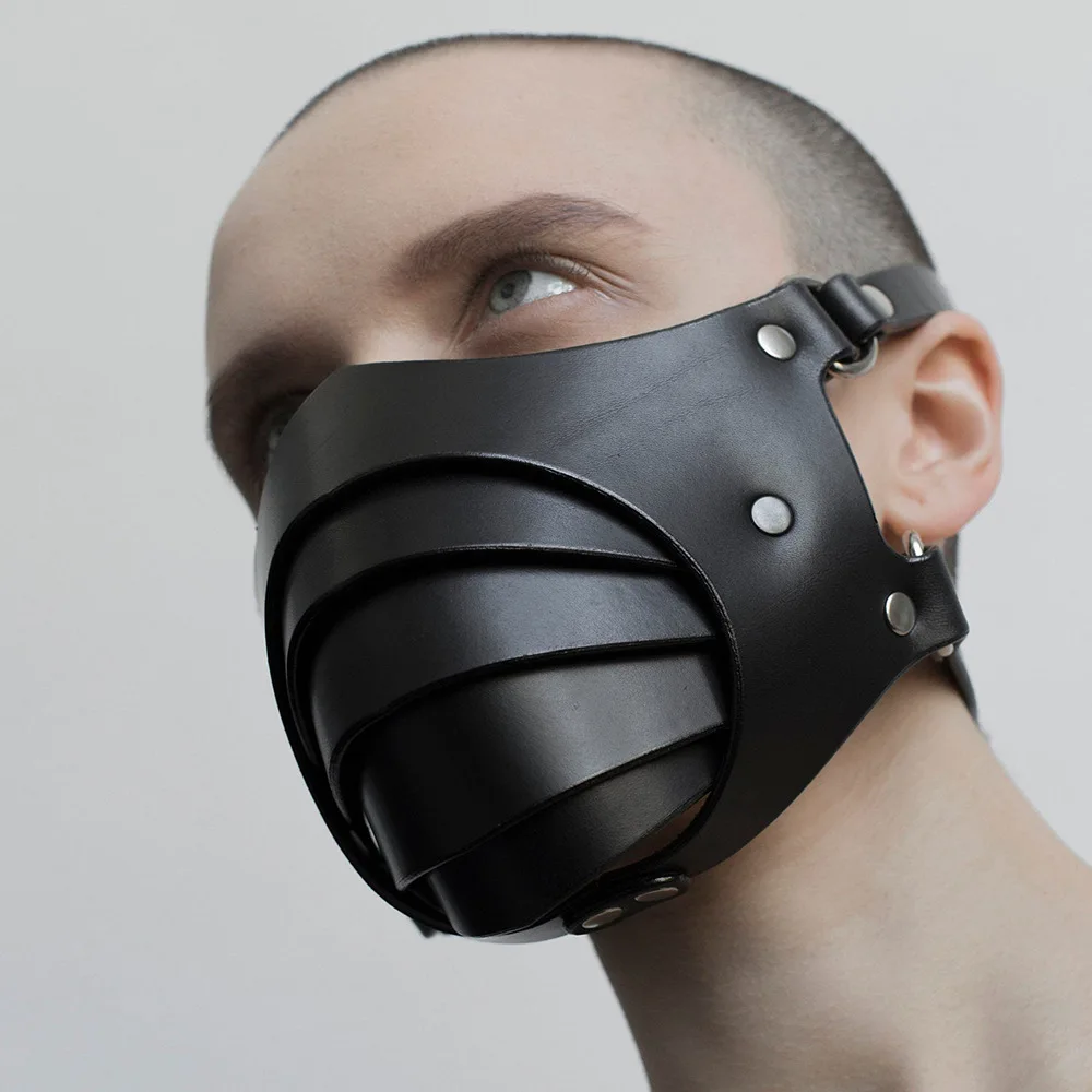 CyberPunk PU Leather Mask Gothic Punk Cosplay Men Women Sexy Bondage Accessories Handmade Cool Game Black Party Mask