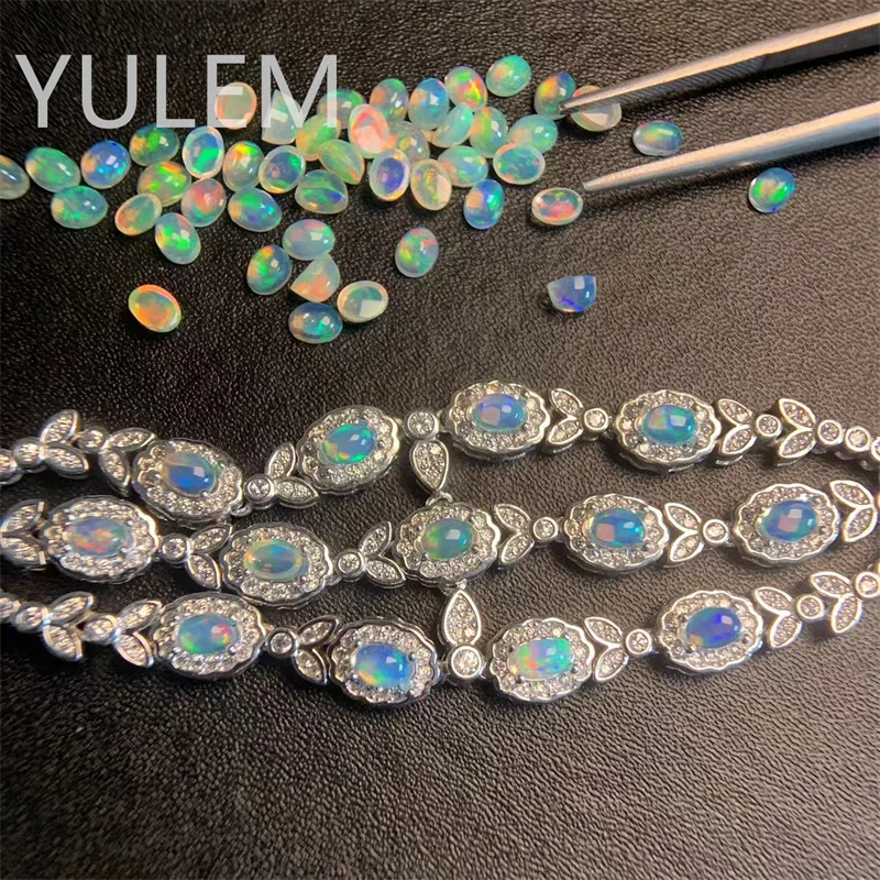 YULEM Natural Opal Simple Bracelet Colorful Stone Bracelet Women's Fine Wedding Jewelry 3*4mm 13pcs for Women Daily Wear