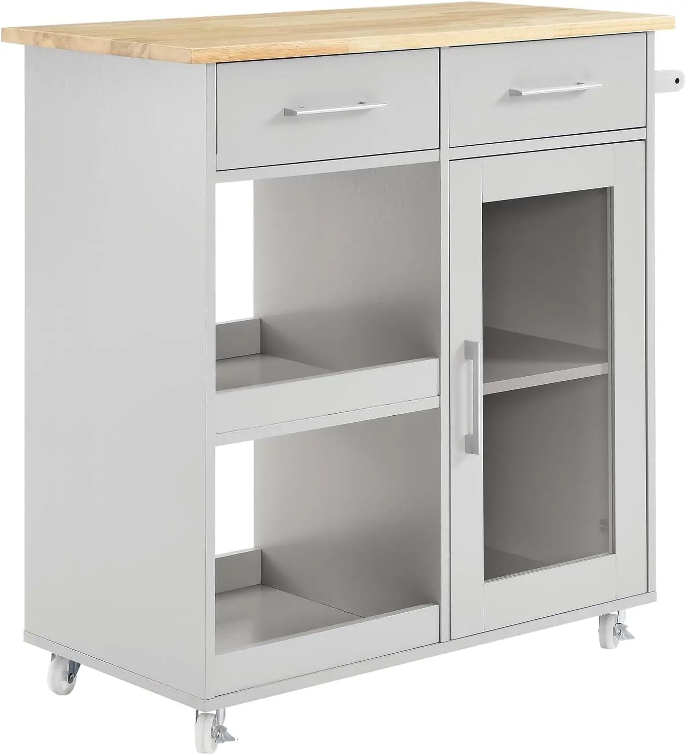 Modway Culinary Rolling Kitchen Cart With Storage In Light Gray Natural - 3 Tiers Kitchen Island On Wheels With Towel Bar,