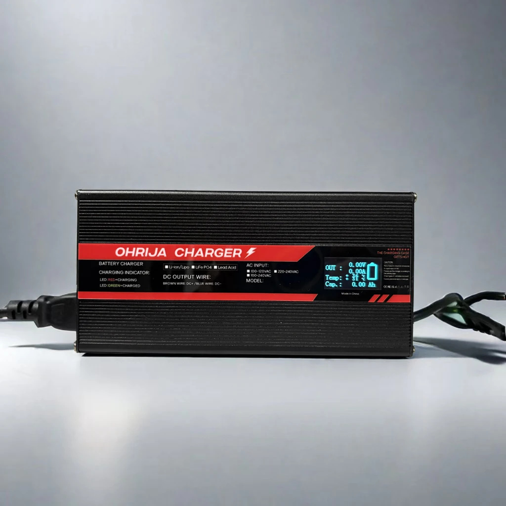 OHRIJA 58,4V 15A 900N LCD Digital LiFePO4 Ladegerät 16S 48V Lifepo4 Ladegerät Aluminiumgehäuse für E-Bike Solarbatterie Großhandel OEM – Detail 1