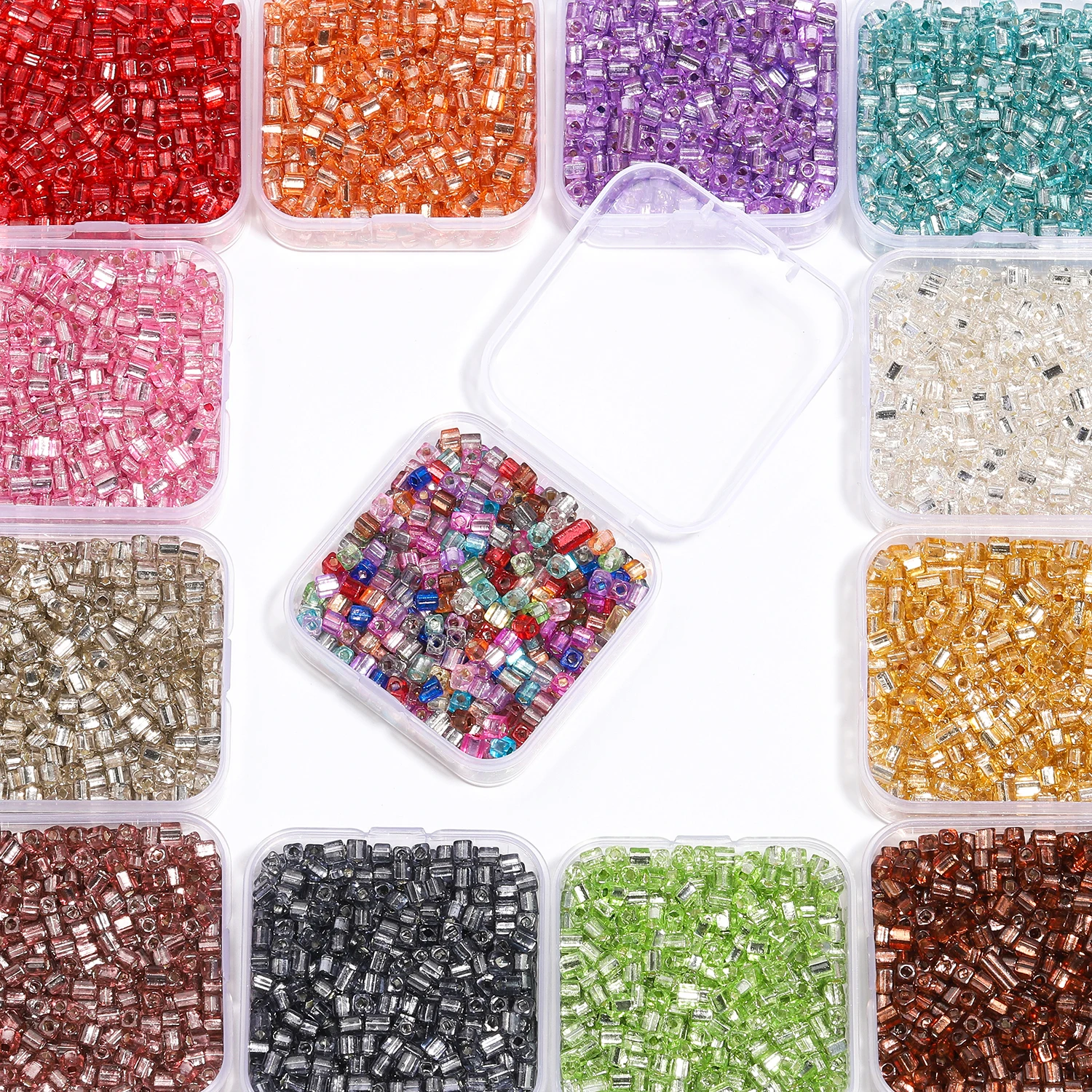 Colorful Czech Glass Crystal Seed Beads 4mm Boxed Cube Square Charms AB Plated Colour Waist Beads For DIY Jewelry Making 340pcs