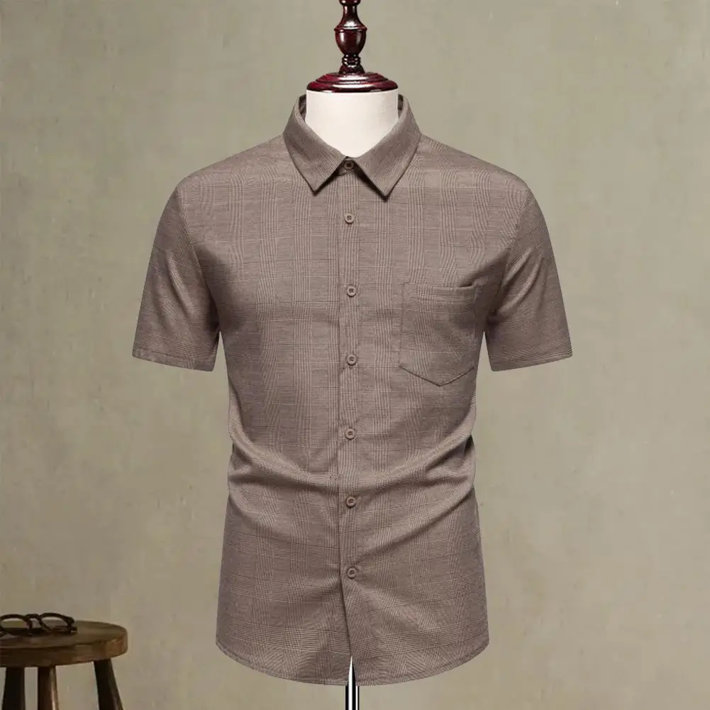 

Men Plaid Short-sleeve Shirt Business Men's Plaid Shirt Short Sleeve Lapel Button-down Top With Pocket Regular Fit For A Stylish