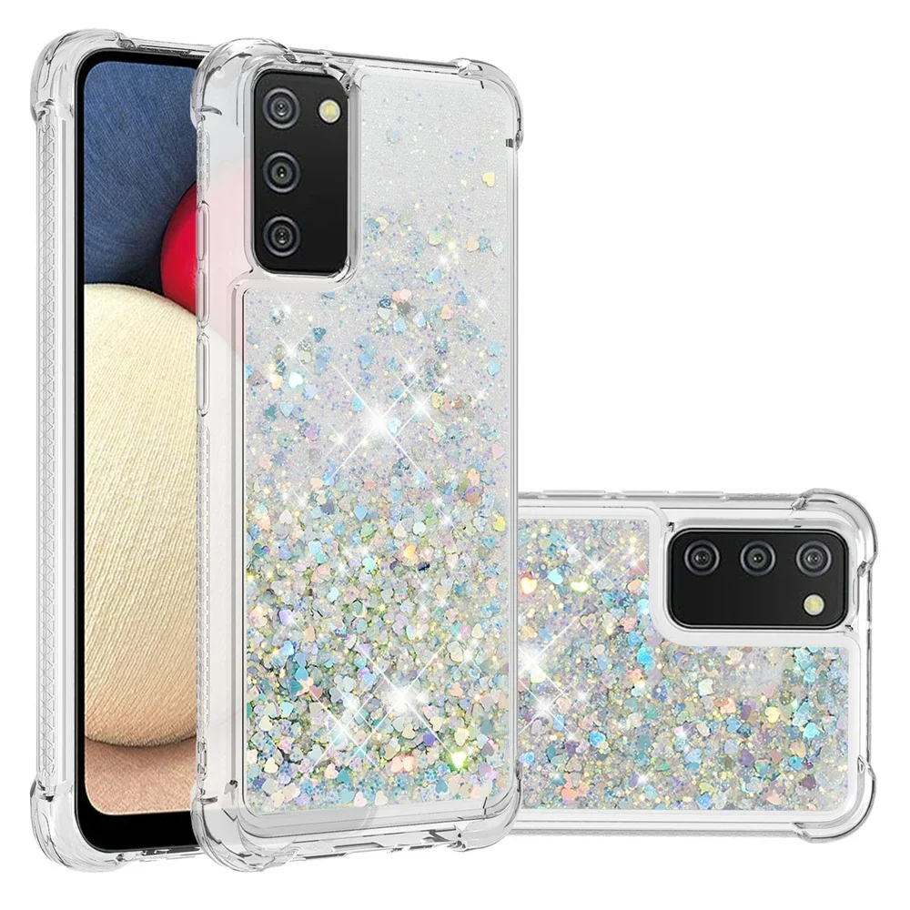 Glitter Case for Funda Samsung Galaxy A22 A32 A52S 5G A02S A12 A02 M12 M32 M02 Cases Bright Dynamic Liquid Quicksand Phone Cover