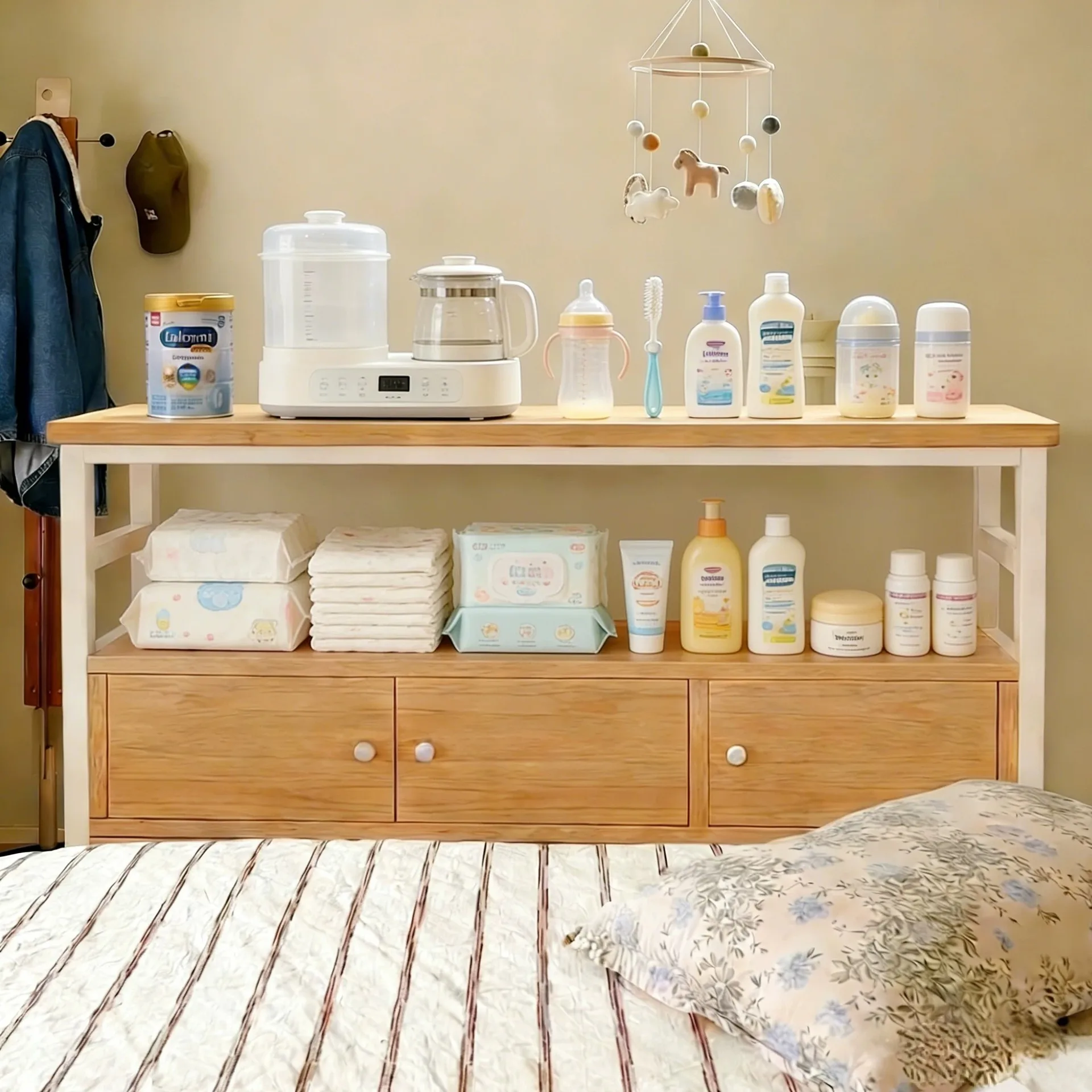 Baby feeding table, bedside rack, baby products, toy storage cabinet, floor-to-ceiling multi-layer wall-to-wall integrated locke