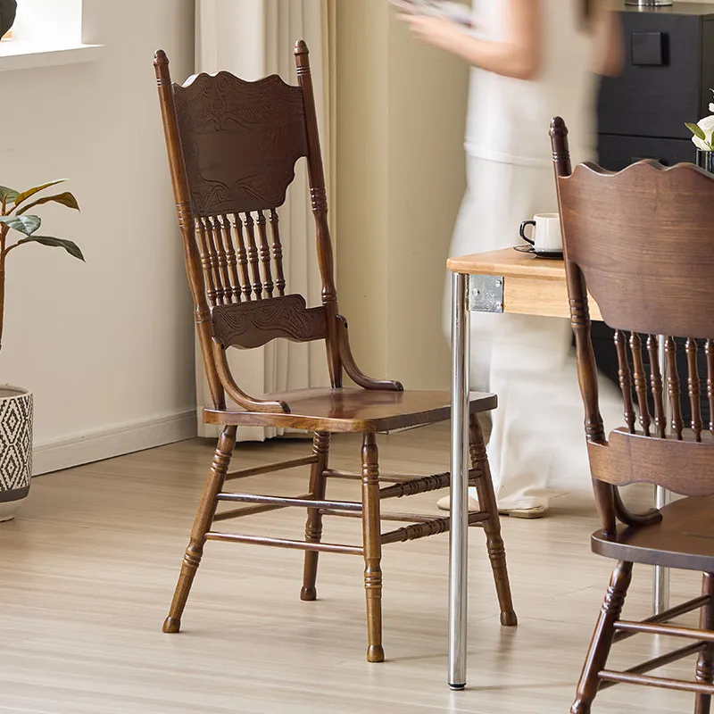 Solid wood carving flower back chair, homestay designer home, dressing dining table and chairs