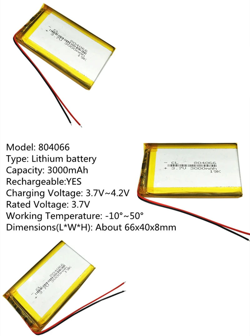 1-4 szt. 804066 3.7V 3000mAH polimerowa bateria litowo-jonowa do banku moc pc tabletu GPS mp4 mp5 lampa Led głośnik kamera do rejestracji wideo