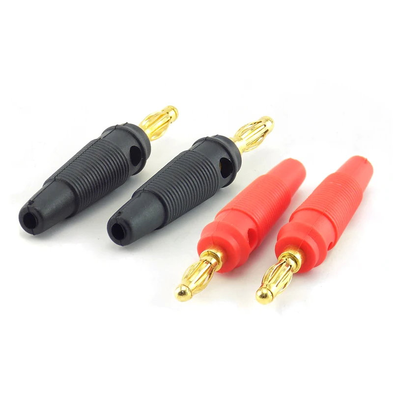 4pcs 4mm Banana plug Audio Speaker Screw Gold Plate Plugs adapter Solderless 2 red 2 black