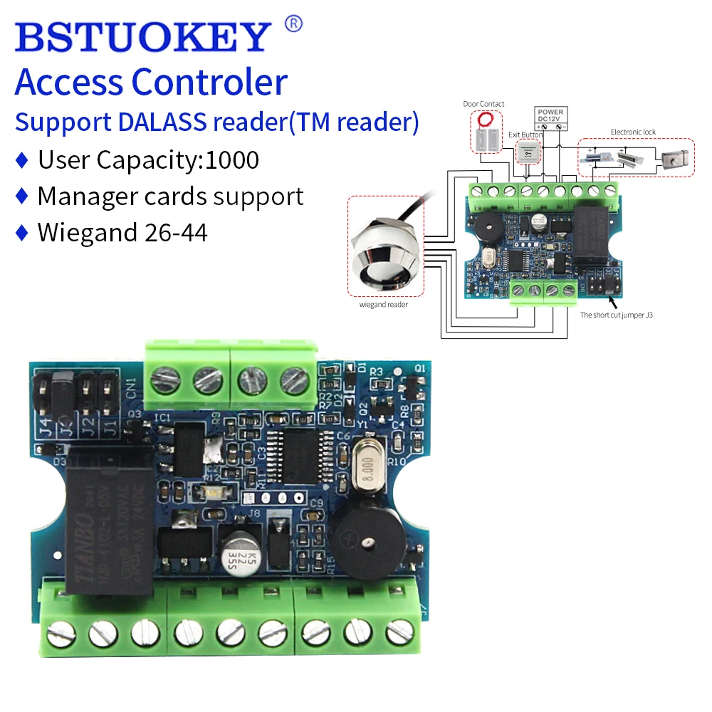 Dalas Mini Relay Module Access Controller Board Kit Wiegand Output RFID Card Reder Set Door System Admin Card 1000user DC12V